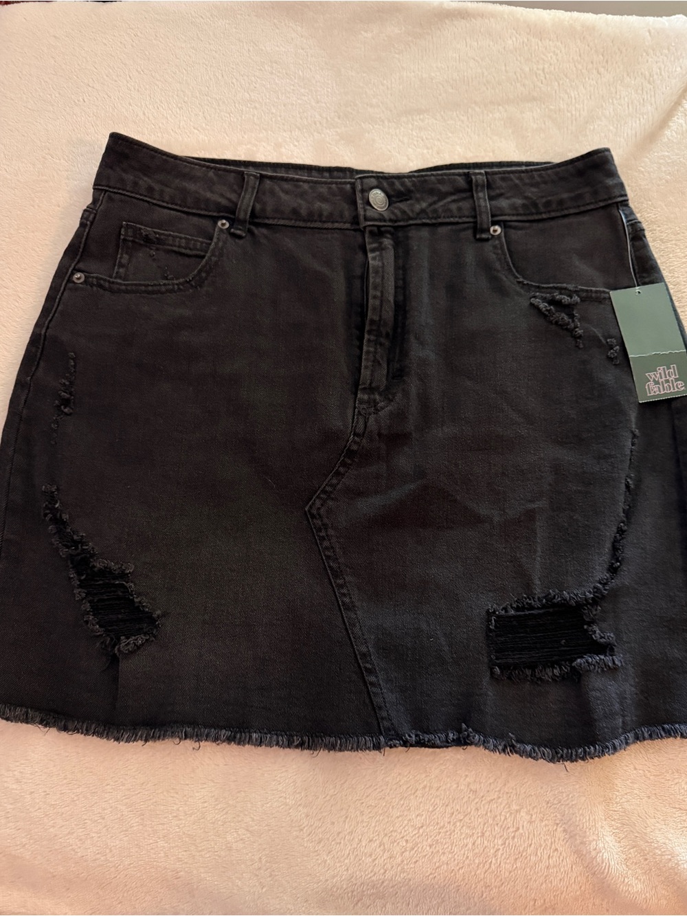 wild fable Black Distressed Denim Mini Skirt with Frayed Hem